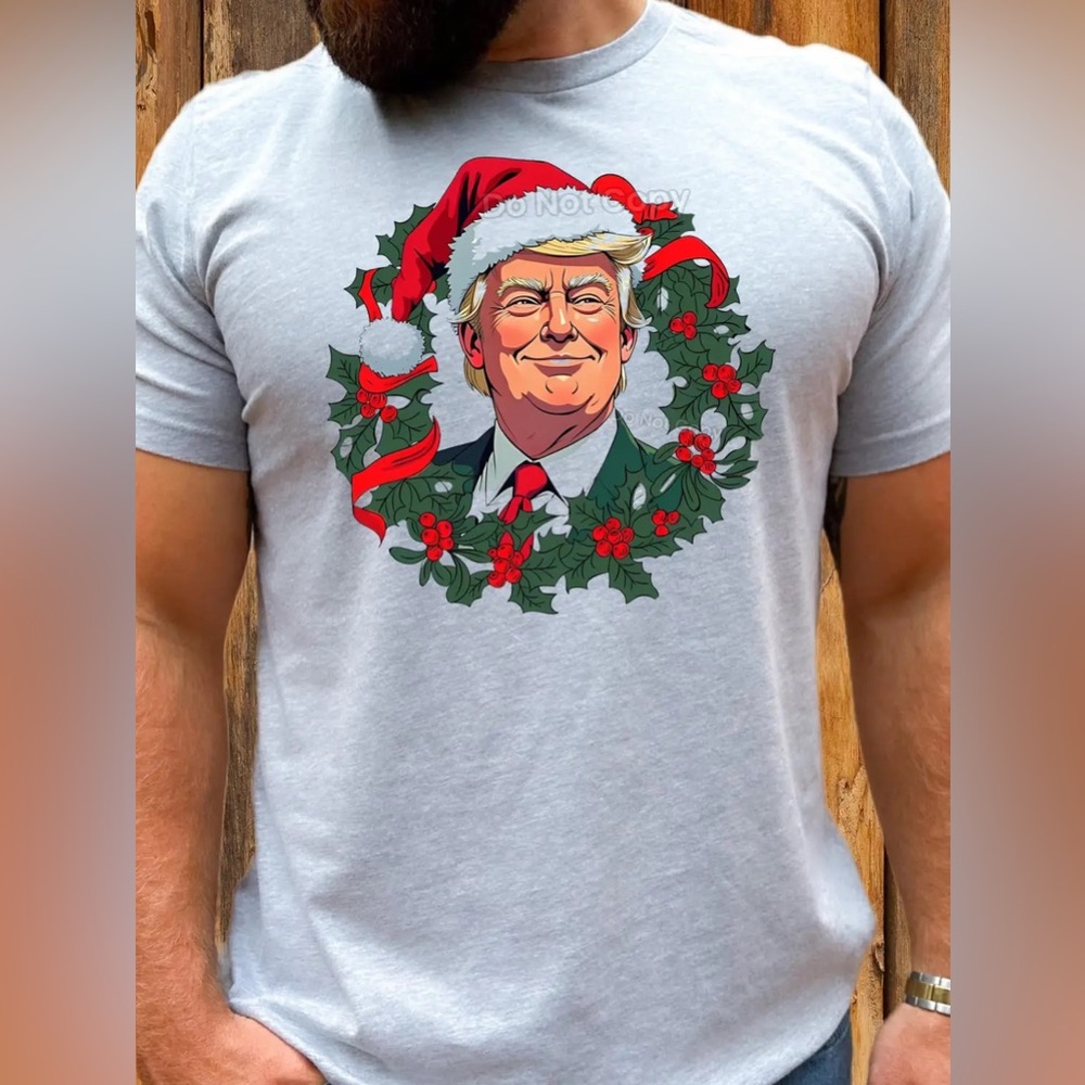 Trump Wreath Christmas Gildan Ash Grey